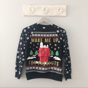 Peanuts Snoopy Dog Wake Me Up For Presents Christmas Snowflake Sweatshirt
